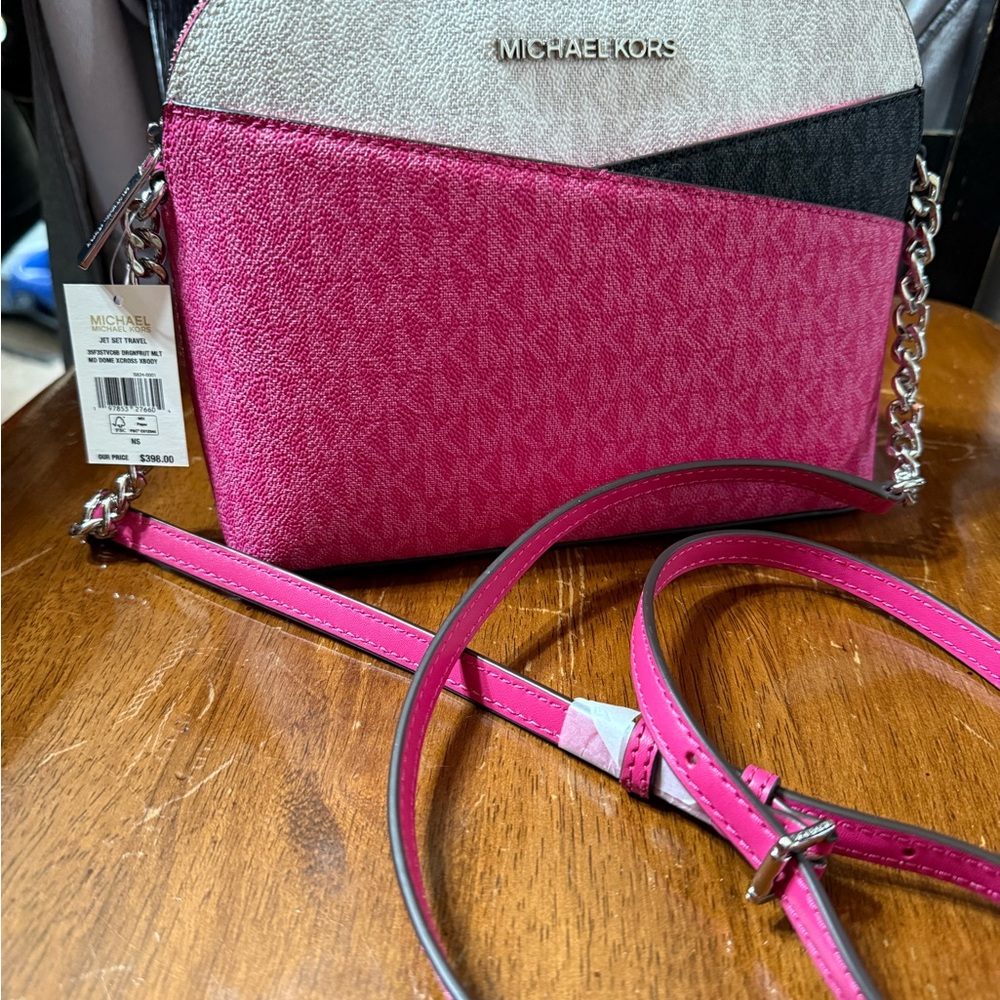Michael Kors Pink and Black Crossbody Bag with Chain Strap